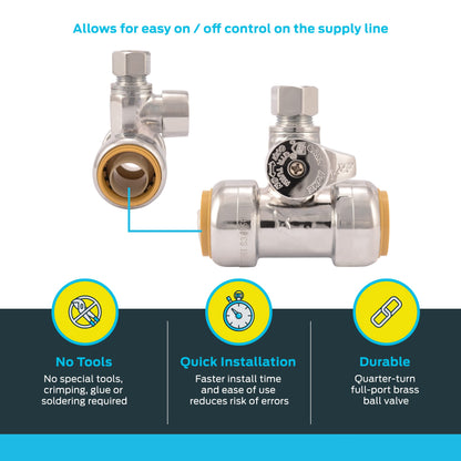 SharkBite 3/4 x 3/4 x 3/8 Inch Compression Tee Stop Valve, Push to Connect Brass Plumbing Fitting, PEX Pipe, Copper, CPVC, PE-RT, HDPE, 24986A