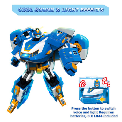 Super Wings 3-in-1 World Aircraft Transforming Robot with Light and Sound Effects, with a 2‘’ Transformable Robot Jett, Transformable Toy for Girls and Boys Aged 3 Years up, Blue