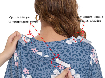 AVIIER Hospital Gowns for Women Open Back Adaptive Clothing Nightgowns Post Shoulder Surgery Dress Blue Flower S