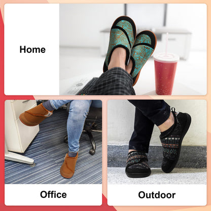 LeIsfIt Mens Slippers Wide House Shoes Adjustable Diabetic Shoes Arthritis Swollen House Slippers Indoor Outdoor Black Size 10