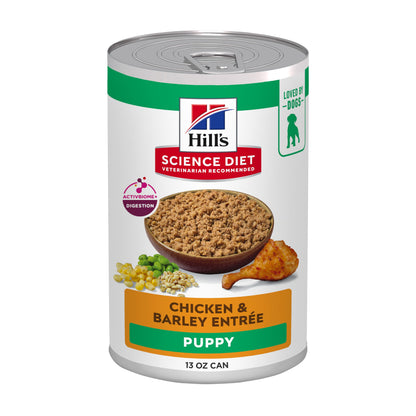 Hill's Science Diet Puppy, Puppy Premium Nutrition, Wet Dog Food, Chicken & Barley Loaf, 13 oz Can, Case of 12