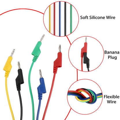 Sumnacon 5Pcs Banana to Banana Plug Test Lead, 4mm Stackable Banana Plug Wire Test Cable Lead for Multimeter, Electrical Test Wire 1000V/15A 9.8 Ft/3M