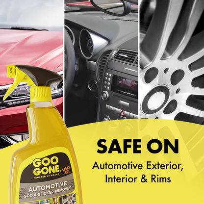 Goo Gone Automotive Adhesive Remover, Goo & Grime Cleaner for Bumper Stickers, Decals, Tree Sap, Brake Dust, Bird Droppings, Gum, Spray Paint, Asphalt, 24 oz with MicroFiber Buffing Towel