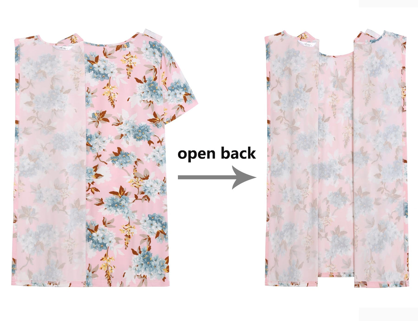 AVIIER Hospital Gowns for Women Open Back Adaptive Clothing Nightgowns Post Shoulder Surgery Dress Pink Floral XL