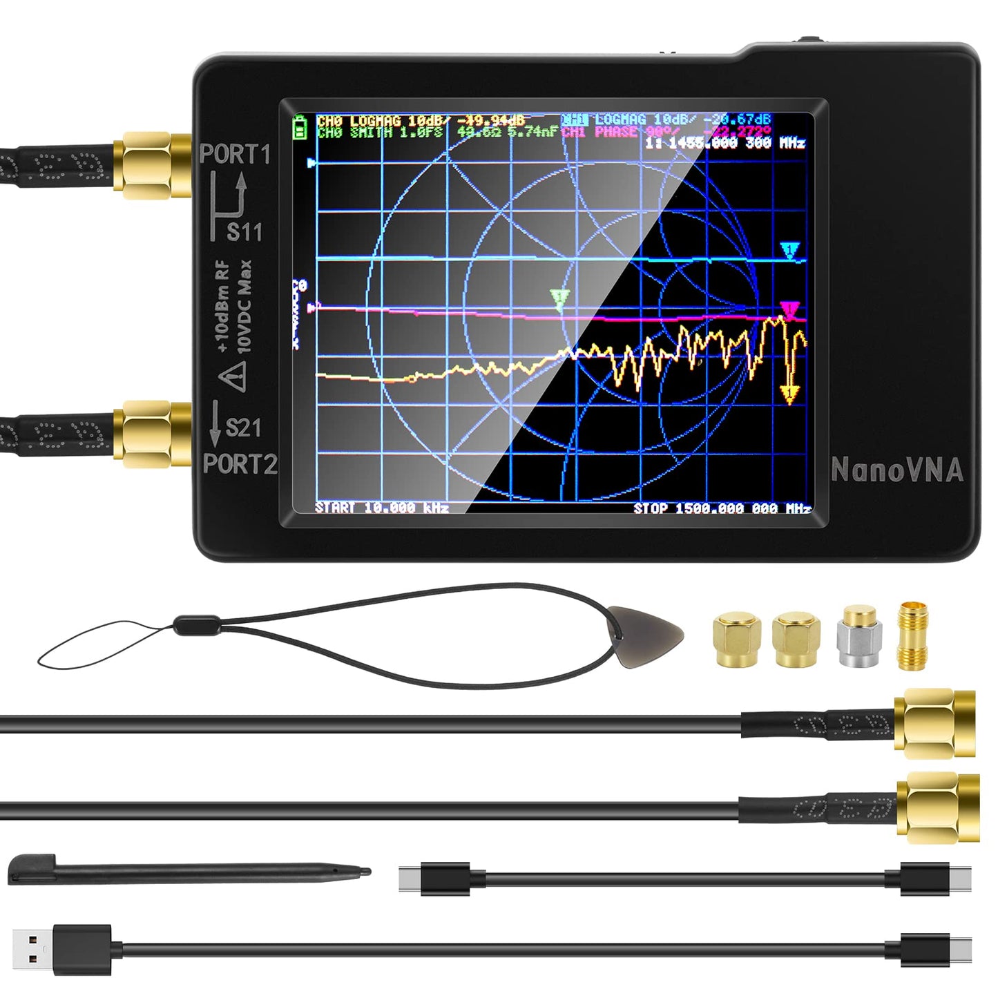 [Upgraded] AURSINC NanoVNA-H Vector Network Analyzer 10KHz -1.5GHz Latest HW V3.6 HF VHF UHF Antenna Analyzer, Measuring S Parameters, SWR, Phase, Delay, Smith Chart