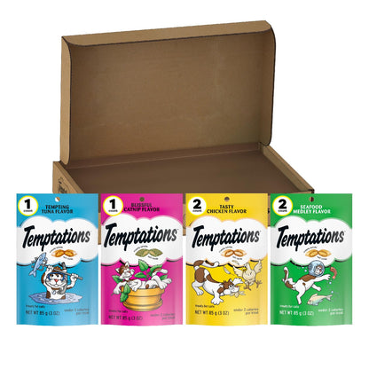 Temptations Classic Crunchy and Soft Cat Treats Feline Favorites Variety Pack, 3 oz. Pouches (Pack of 6)