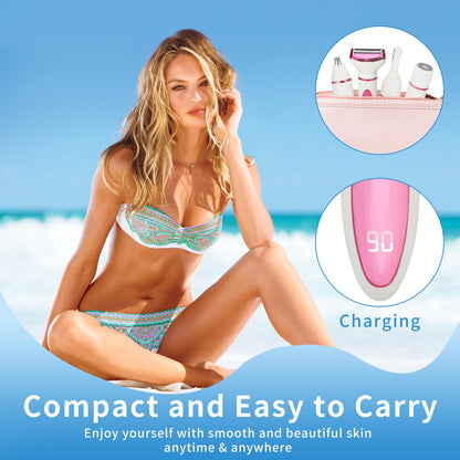 Beanify Electric Razor for Women Men,4 in 1 Painless Ladies Wet & Dry Body Razors and Facial Hair Remover,Rechargeable Led Display Hair Removal Kit for Nose Face Body Leg Bikini Arm Hair (Pink)