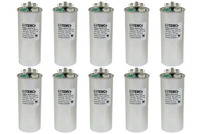 10 Pack TEMCo 40+5 uF Dual Run Capacitor CBB65, 40/5 MFD, 370-440V, Round, 50/60Hz | for HVAC AC Fan, Motor, Blower Applications