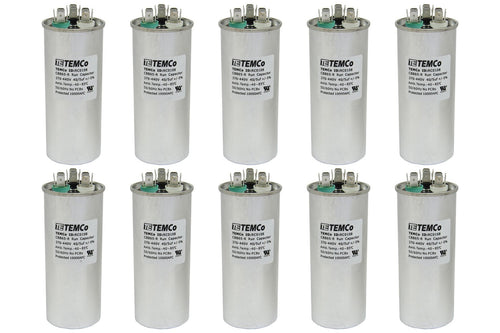 10 Pack TEMCo 40+5 uF Dual Run Capacitor CBB65, 40/5 MFD, 370-440V, Round, 50/60Hz | for HVAC AC Fan, Motor, Blower Applications