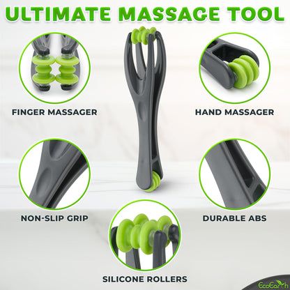 EcoEarth Finger & Hand Massager Set - 1 Dual-Sided Massage Roller, 6 Finger Massage Rings - Deep Tissue Comfort & Acupressure Therapy Tools for Arthritis, Carpal Tunnel, Stress & Pain Relief