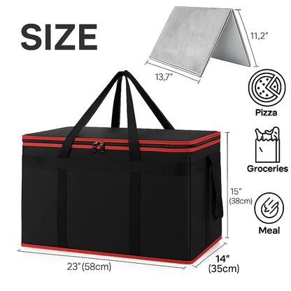 Bodaon Insulated Food Delivery Bag With Hard Bottom, XXXL Pizza Cooler Bags, Grocery Shopping and Catering Thermal Cold/Hot Styrofoam Carrier for Travel/Doordash/Car, Dashers Door Dash Accessories