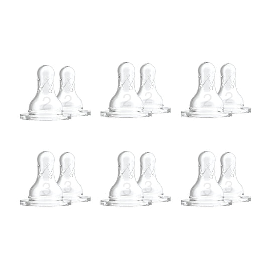 Dr. Brown’s Natural Flow Level 2 & Level 3 Narrow Baby Bottle Silicone Nipples, Medium-Fast Flow, 6m+, 100% Silicone Bottle Nipple, 6 Pack