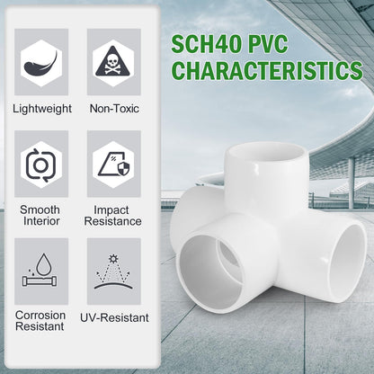 4 Way PVC Pipe Fittings 1-1/2 Inch, Zernmiarder White PVC Elbow Corner Side Outlet Tee Fitting, SCH40 Furniture Grade Pipe Connectors - Fits 1-1/2" Polyvinyl Chloride Pipes, 4 Pieces