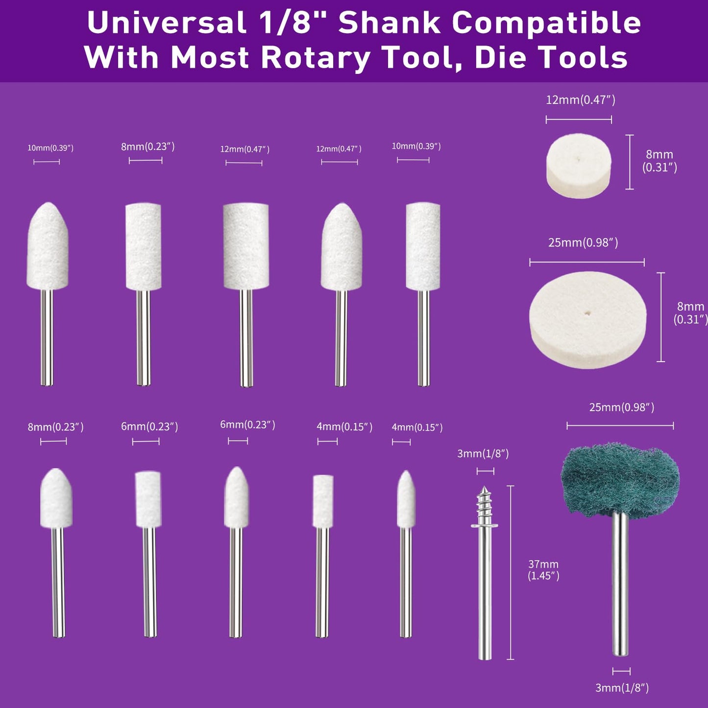 120 PCS Polishing Kit for Dremel, Abrasive Buffing Wheels for Rotary Tool Accessories with 1/8 Inch Shank, Polishing Bits for Metal Wood Watch Jewelry Brass