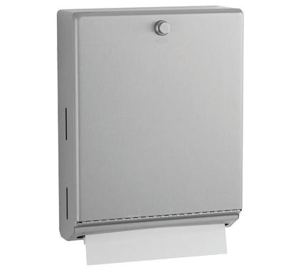 Bobrick B-2620 Surface Mounted Paper Towel Dispenser - Stainless Steel Commercial Bathroom Towel Dispenser with Knob-Latch 400 C-Fold or 525 Multifold Capacity