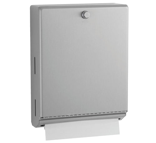 Bobrick B-2620 Surface Mounted Paper Towel Dispenser - Stainless Steel Commercial Bathroom Towel Dispenser with Knob-Latch 400 C-Fold or 525 Multifold Capacity