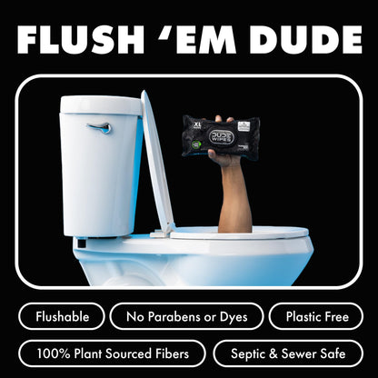 DUDE Wipes - Flushable Wipes for Adults - 6 Pack, 288 Wipes - Odor Destroyer XL Adult Wet Wipes - Deodorizing with Clean Scent - Up to 24 Hours of Odor-Destroying Technology