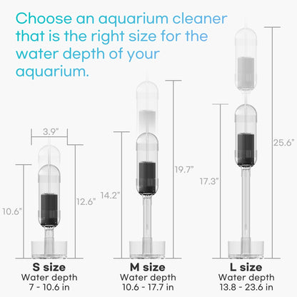 IRUZIO Aquarium Cleaner 2in1 - Small (Water Depth 7–10.6 in) | Substrate Surface Debris Vacuum | Air-Lift Suction | Near-Zero Water Loss | Quiet 45–50 dB