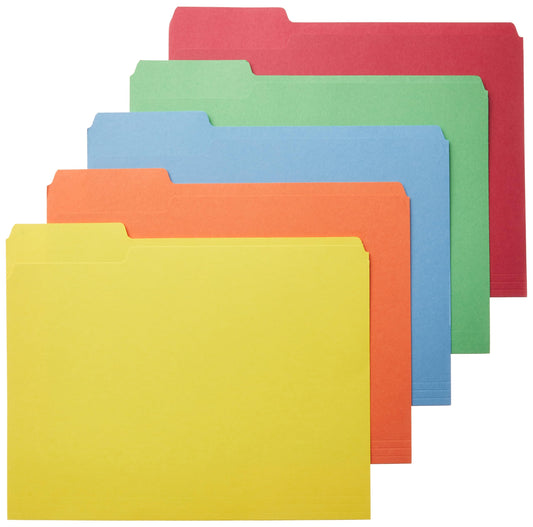 Amazon Basics File Folders with Tabs for Filing, AMZ401, Sturdy, Letter Size, Assorted Colors (100 Pack)