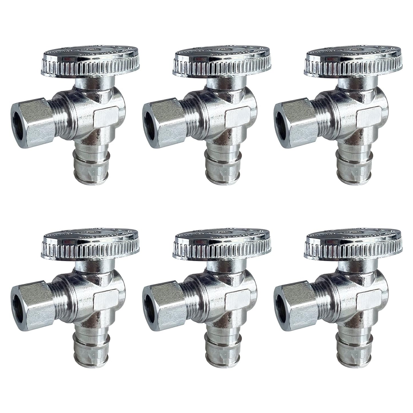 SUNGATOR 6-Pack Pex A Angle Stop Valve, 1/2" Pex A Expansion x 3/8" OD Compression, 1/4 Turn Chrome Plated Brass Shut Off Valve