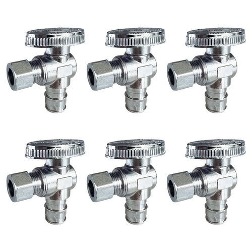 SUNGATOR 6-Pack Pex A Angle Stop Valve, 1/2" Pex A Expansion x 3/8" OD Compression, 1/4 Turn Chrome Plated Brass Shut Off Valve