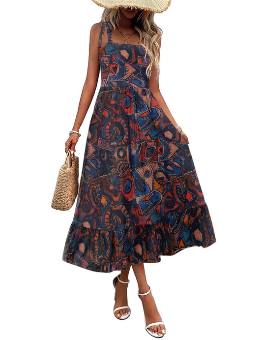 Zeagoo Summer Maxi Dress for Women 2025 Casual Floral Tiered Sundress with Pockets S