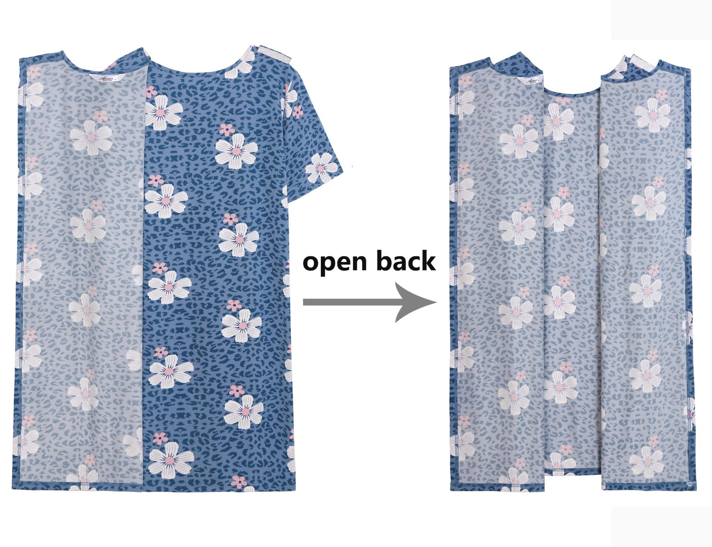 AVIIER Hospital Gowns for Women Open Back Adaptive Clothing Nightgowns Post Shoulder Surgery Dress Blue Flower S