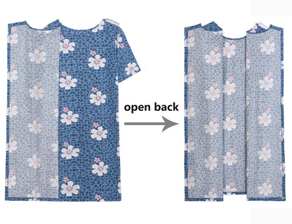 AVIIER Hospital Gowns for Women Open Back Adaptive Clothing Nightgowns Post Shoulder Surgery Dress Blue Flower S
