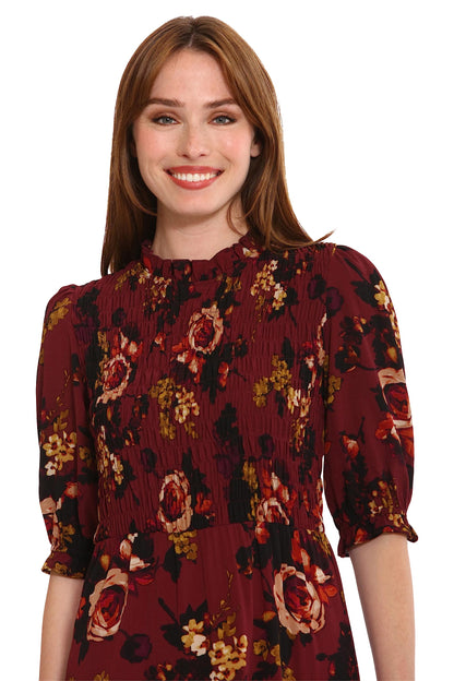 London Times Women's Dresses High Neck Sheer Midi Dress Red