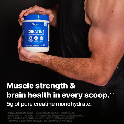 Orgain Creatine Monohydrate Micronized Powder, Unflavored, Supports Muscle Growth, Post Workout Recovery and Brain Health, No Artificial Additives, for Men & Women, 100 Servings