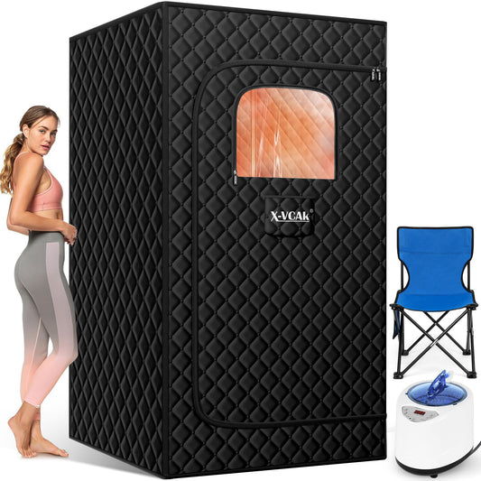 X-Vcak Upgraded Sauna Box for Relaxation, Detoxification, Portable Steam Sauna for Home with Steamer, 9 Levels, 2.6’ x 2.6’ x 5.9’