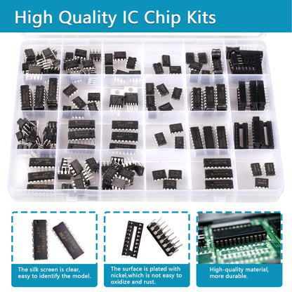 IC chips kit Minidodoca 173 pcs 20 Values Chip Assortment Set+12 pcs Sockets;Integrated Circuits op amp kit 555 Timer IC Included NE555,LM358, LM324, LM393, LM339, NE5532, LM386,UA741,IC Plier etc