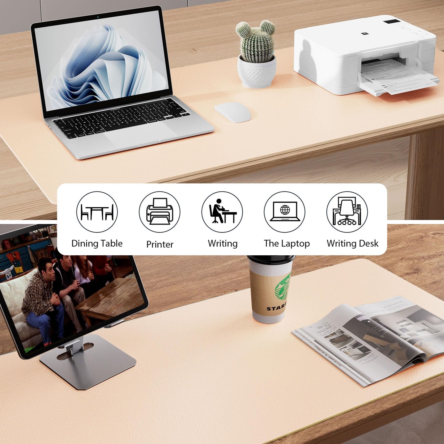 Aothia Large PU Leather Desk Pad Protector – Non-Slip Mouse Pad & Writing Mat for Office/Home, Waterproof, Easy to Clean (48" x 17", Soft Peach)