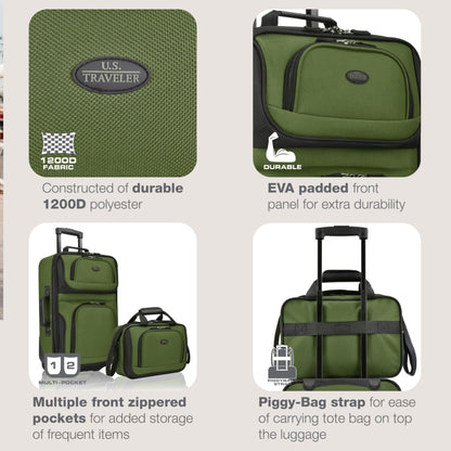 U.S. Traveler Rio Softside Expandable Carry-on Rolling Luggage, Green, 2 Wheel Set
