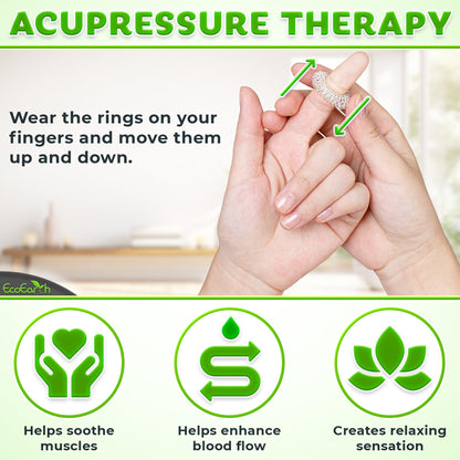 EcoEarth Finger & Hand Massager Set - 1 Dual-Sided Massage Roller, 6 Finger Massage Rings - Deep Tissue Comfort & Acupressure Therapy Tools for Arthritis, Carpal Tunnel, Stress & Pain Relief