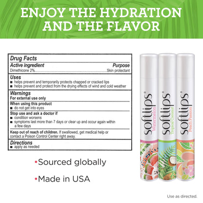 Softlips Daily Lip Moisturizer For Very Dry Lips, Tropical Flavored Lip Balms, Hydrates, Soothes & Prevents Dry, Chapped Lips, Smooth Glide Formula, Dermatologist Tested, Pack of 3 Chap Sticks