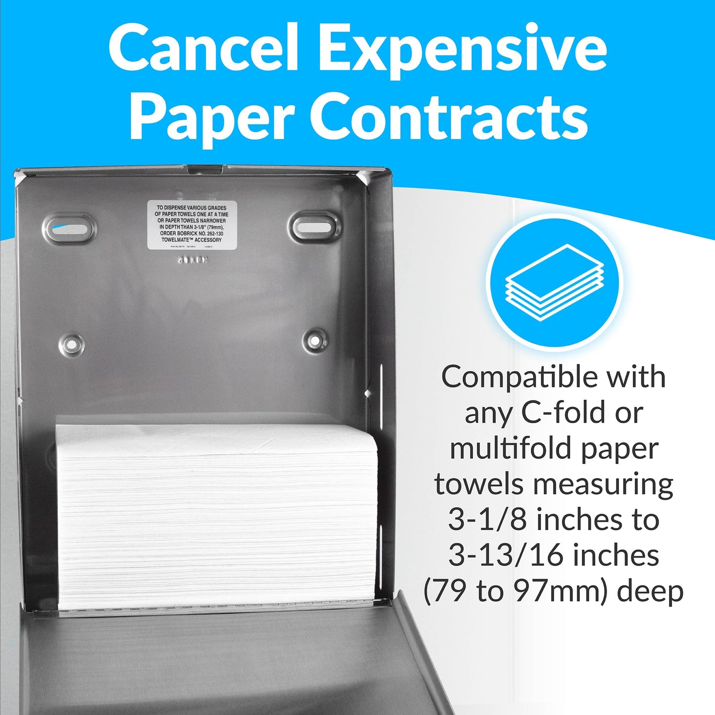 Bobrick B-2620 Surface Mounted Paper Towel Dispenser - Stainless Steel Commercial Bathroom Towel Dispenser with Knob-Latch 400 C-Fold or 525 Multifold Capacity