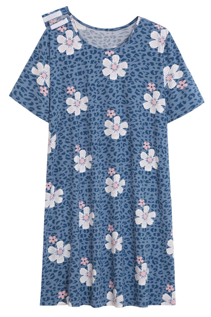 AVIIER Hospital Gowns for Women Open Back Adaptive Clothing Nightgowns Post Shoulder Surgery Dress Blue Flower S