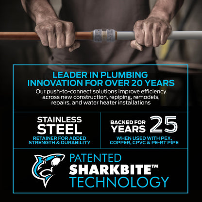 SharkBite Max 1/2 x 1/2 x 1/4 Inch Compression Tee Stop Valve, Push to Connect Brass Plumbing Fitting, PEX Pipe, Copper, CPVC, PE-RT, HDPE, UR24983A