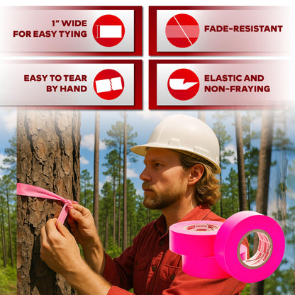 XFasten Pink Flagging Tape 12-Pack, 1-Inch x 1800 Feet Total Pink Marking Tape Ribbon, High Visibility Non-Fading Trail Marking Ribbon for Surveying, Trees, Construction Safety Caution - 150ft/roll