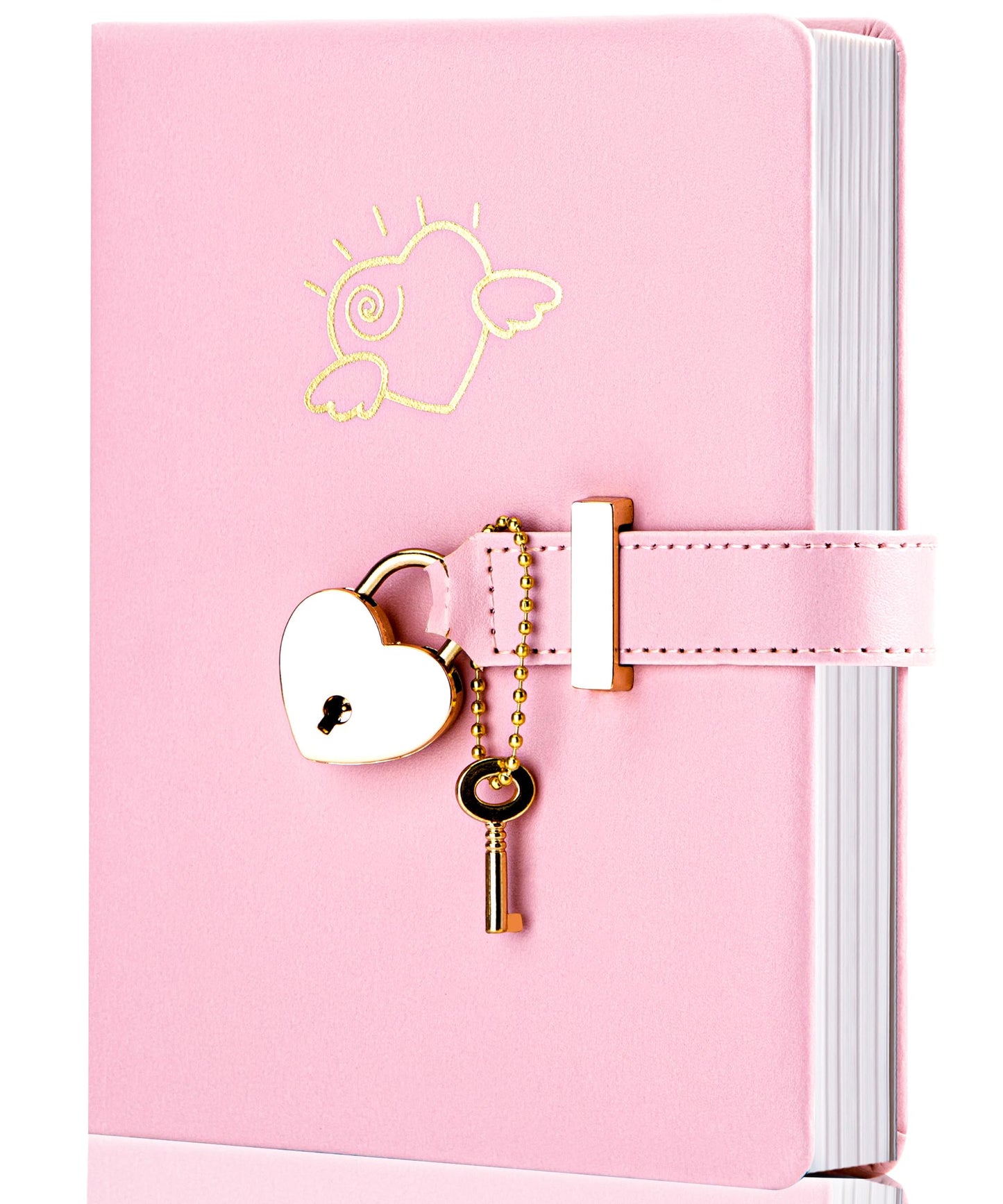 CAGIE Diary with Lock and Key for Girls Heart Shaped Girls Diary for Women Kids A5 Secret Notebook with Lock for Writing Travel Gifts, 5.3 x 7 inches, Pink