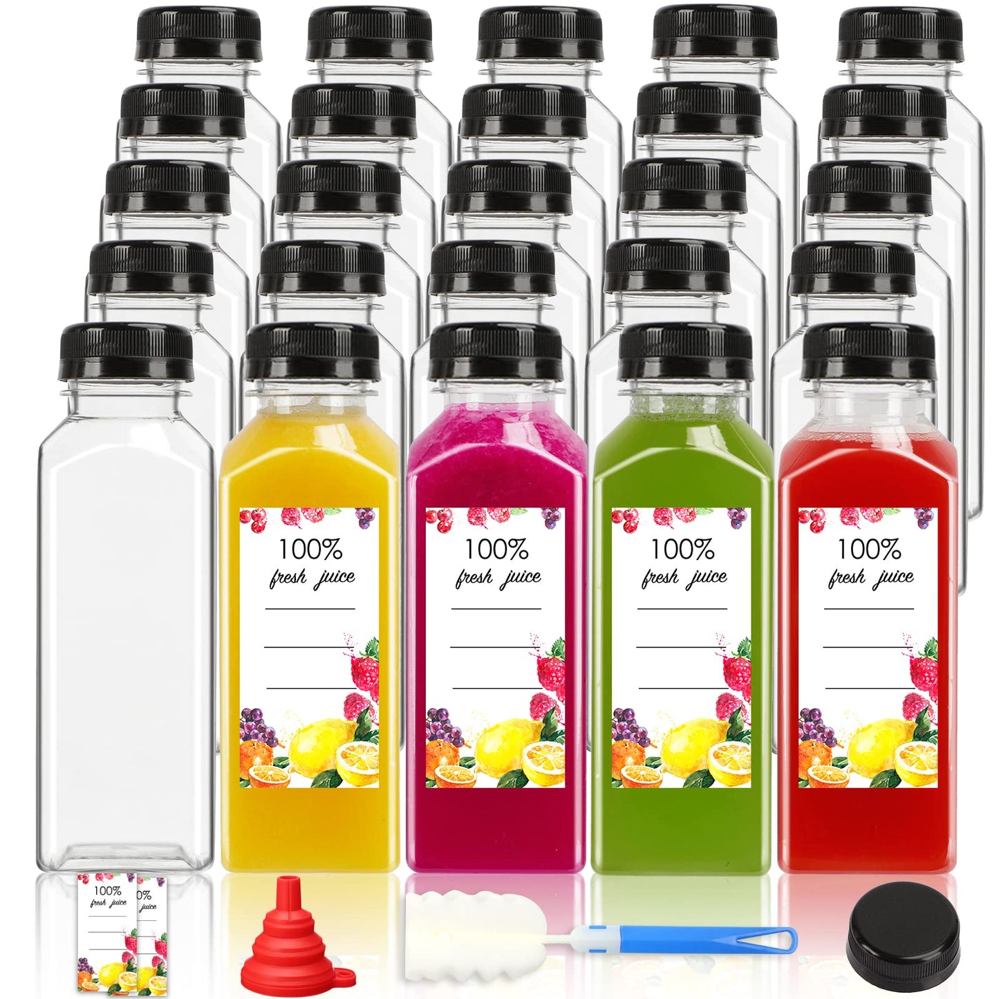 Moretoes 40pcs 12oz Empty Plastic Juice Bottles with Caps, Bulk Clear Beverage Containers for Juicing Drinking Milkshake Tea and Other Beverages