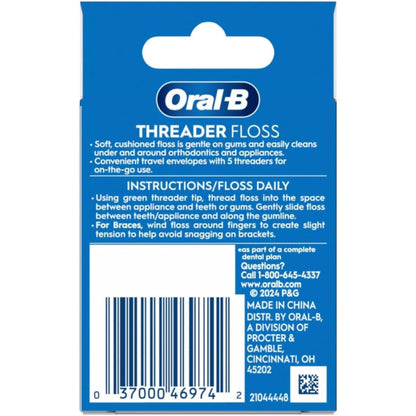Oral-B Threader Floss, 30-Count: 6 envelopes of 5 threaders (Value Pack of 3)