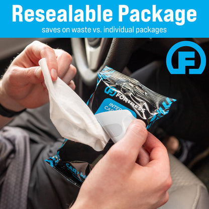 Fortress Car Interior Wipes (25 ct.) for Car Interior Cleaning, Dashboard, Seats, Detailing, and Steering Wheel [Travel Size] Skin-Safe Car Interior Cleaner Supplies