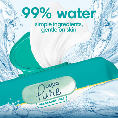 Pampers Baby Wipes Aqua Pure, 99% Water Based Wipes, Hypoallergenic and Unscented Infant Wipe, 448 Total (8 Flip-Top Packs)
