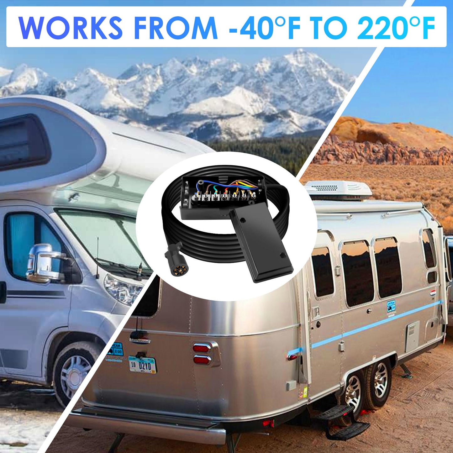 7 Way Trailer Plug 12 Feet Inline Trailer Cord Heavy Duty with 7 Gang Junction Box,7 Pin Trailer Plug with Weatherproof Junction Box for Easy Installation