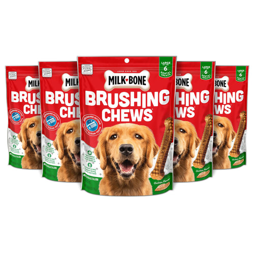 Milk-Bone Original Brushing Chews, 6 Large Daily Dental Dog Treats (Pack of 5) Scrubbing Action Helps Clean Teeth