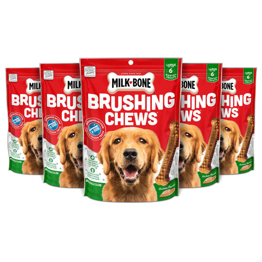 Milk-Bone Original Brushing Chews, 6 Large Daily Dental Dog Treats (Pack of 5) Scrubbing Action Helps Clean Teeth