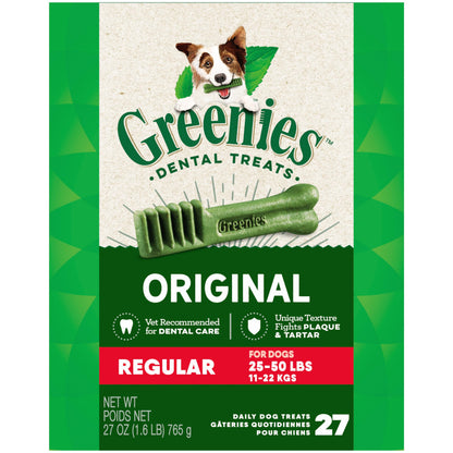 Greenies Original Regular Dental Dog Treats, 27 oz. Pack (27 Treats)