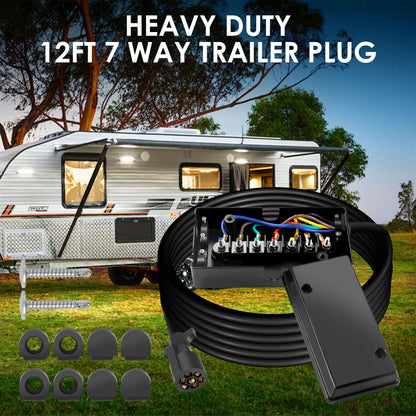 7 Way Trailer Plug 12 Feet Inline Trailer Cord Heavy Duty with 7 Gang Junction Box,7 Pin Trailer Plug with Weatherproof Junction Box for Easy Installation